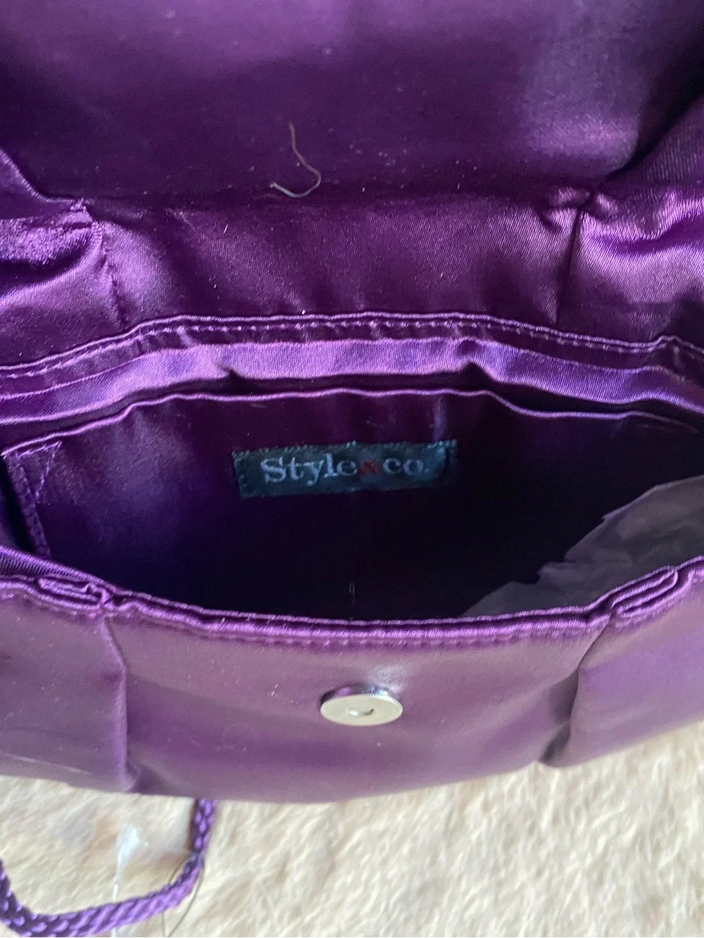 NWT Style & Co. Purple Satin Ruched Clutch/Evening Bag